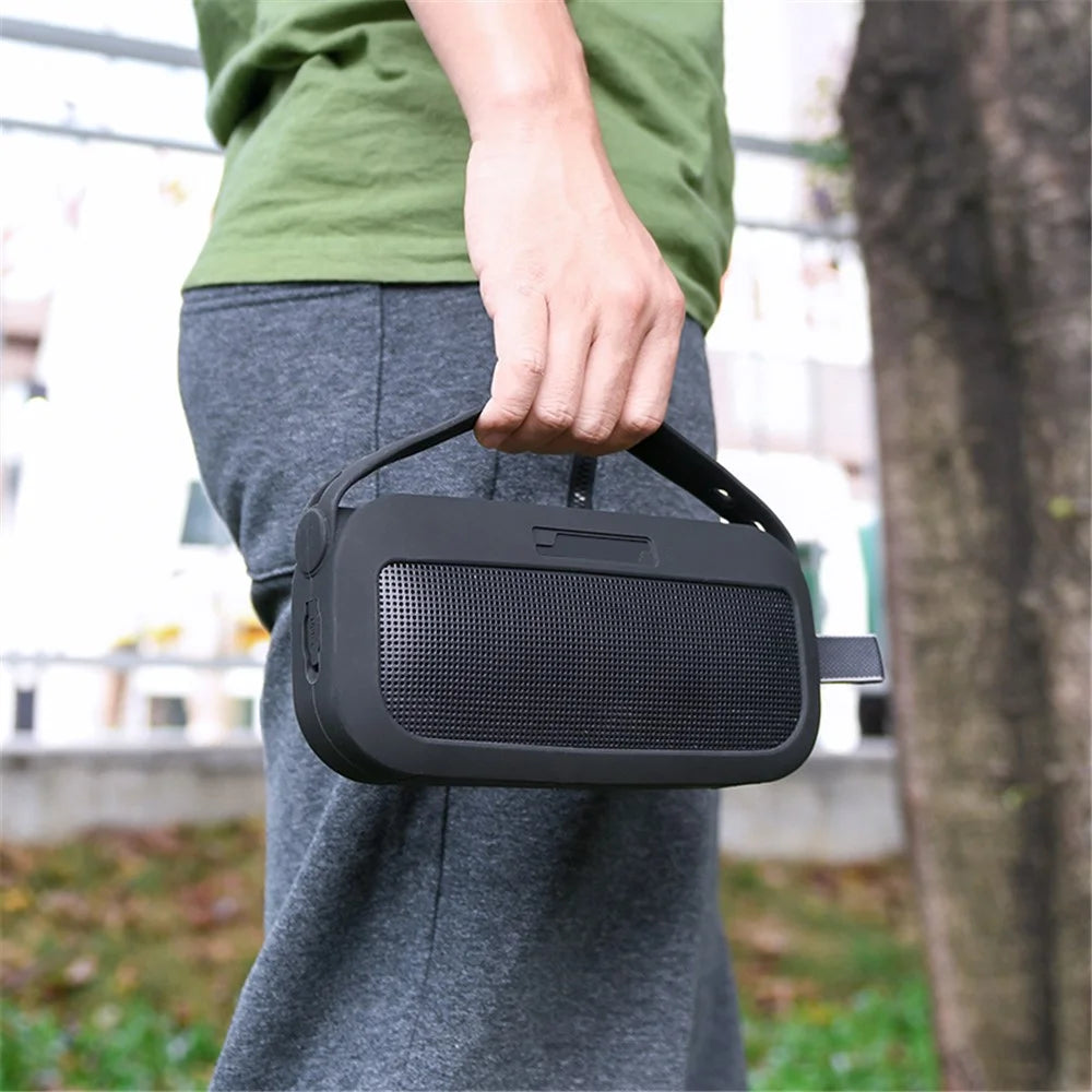 TXESIGN For Bose SoundLink Flex Case Portable Speaker Silicone Sleeve Cover with Handle Strap and Shoulder Strap - Black - 4