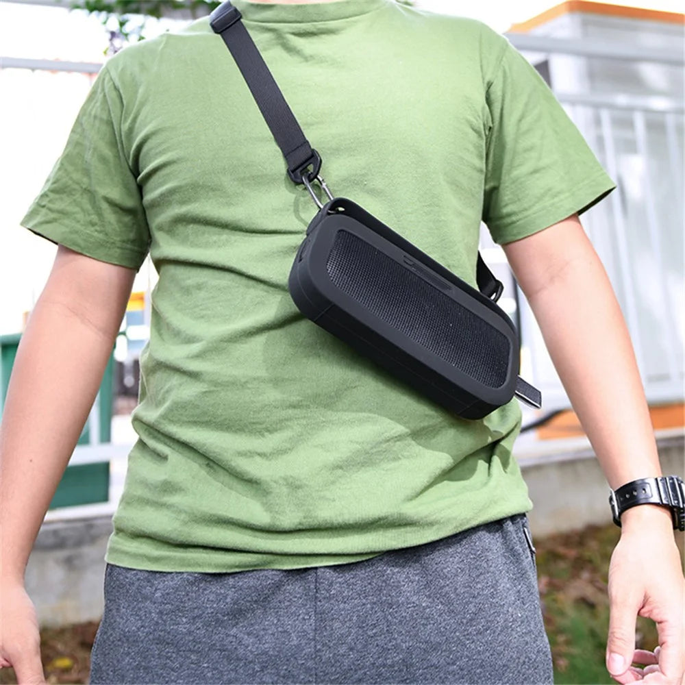TXESIGN For Bose SoundLink Flex Case Portable Speaker Silicone Sleeve Cover with Handle Strap and Shoulder Strap - Black - 7