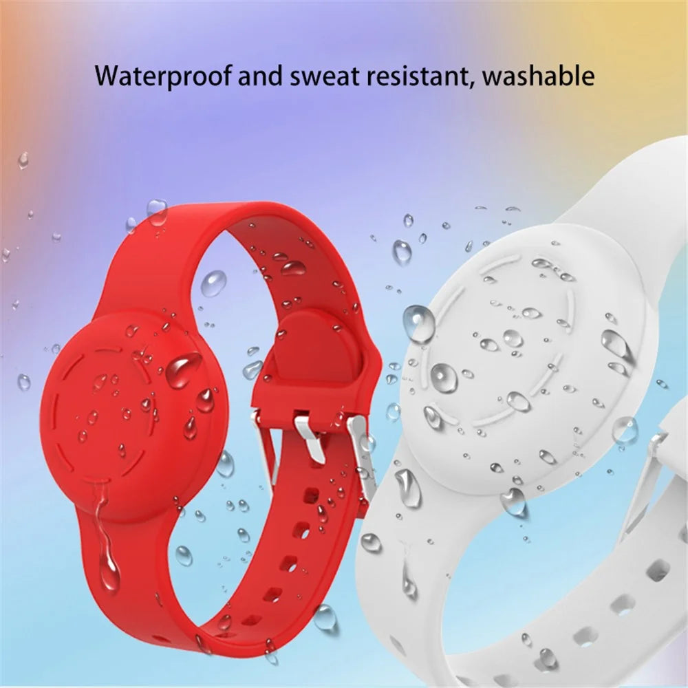 Kids Wristband for Apple AirTag , Tracker Holder Silicone Case Waterproof Adjustable Bracelet - Black - 5