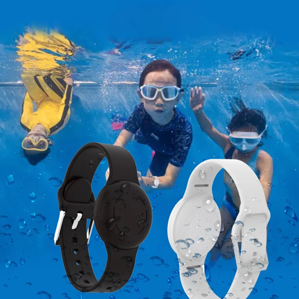 Kids Wristband for Apple AirTag , Tracker Holder Silicone Case Waterproof Adjustable Bracelet - Black - 6