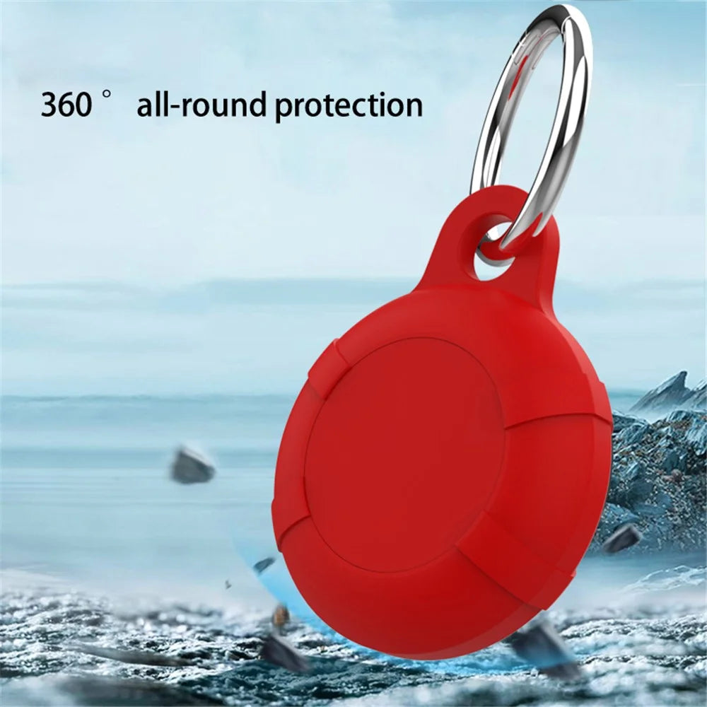 Silicone Protective Case for AirTag Anti-lost Full Coverage Waterproof Keychain Cover with Buckle - Black - 2