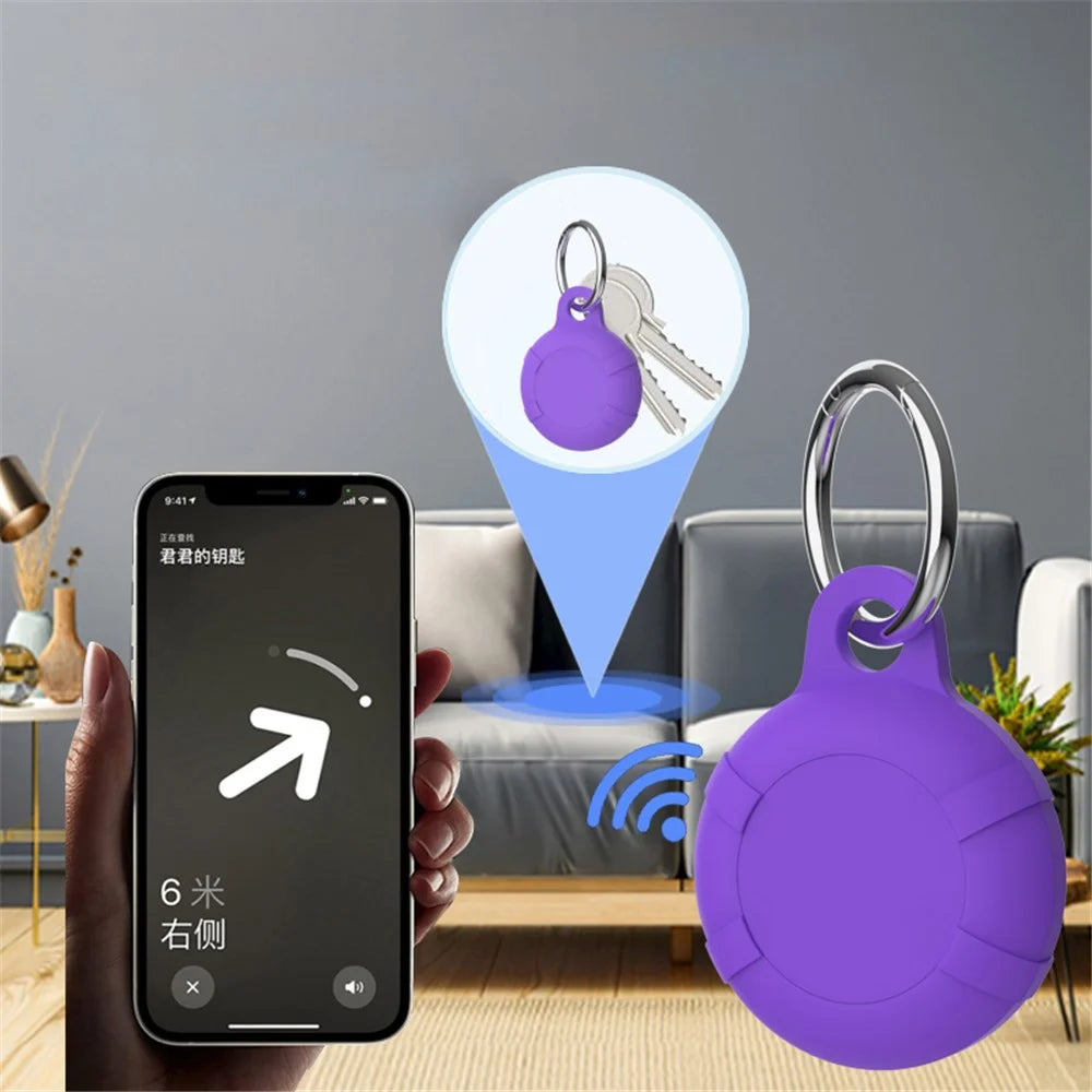 Silicone Protective Case for AirTag Anti-lost Full Coverage Waterproof Keychain Cover with Buckle - Black - 3