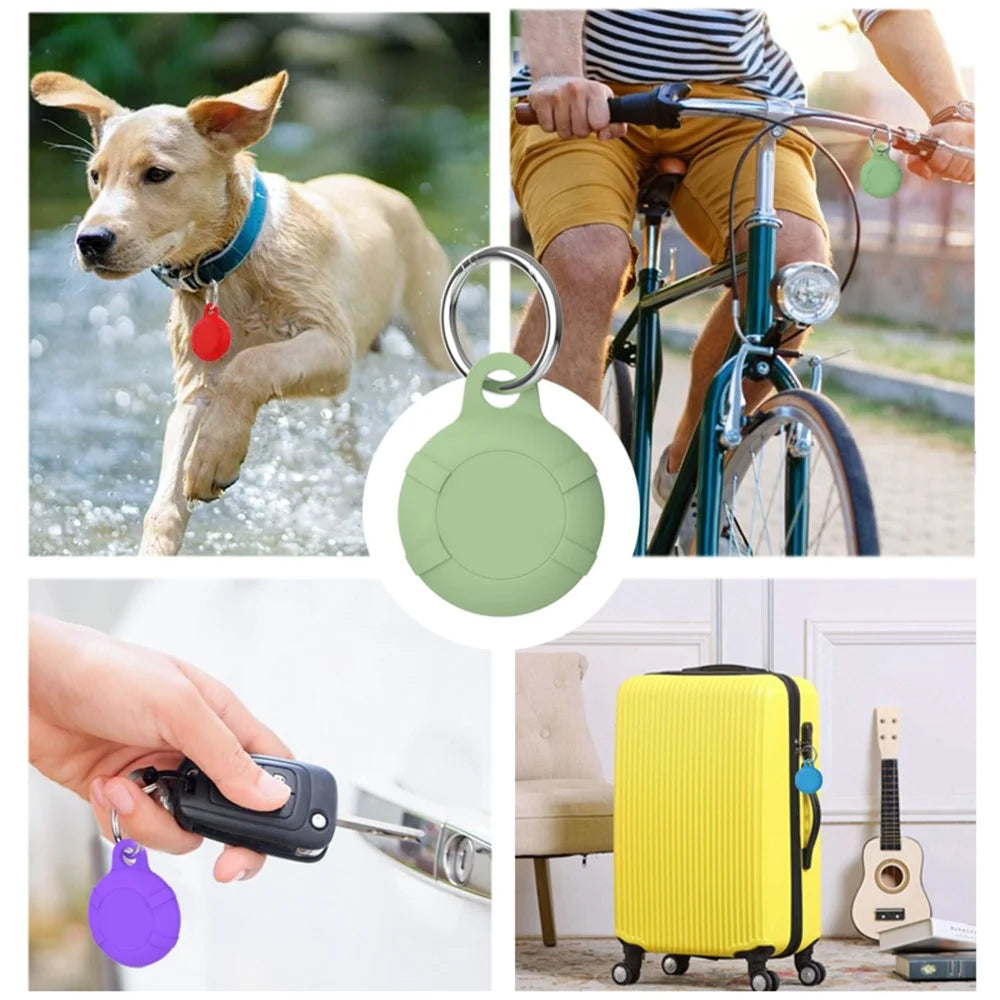 Silicone Protective Case for AirTag Anti-lost Full Coverage Waterproof Keychain Cover with Buckle - Black - 5