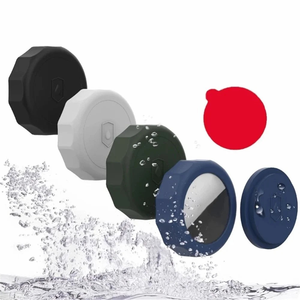For AirTag Protective Case Bluetooth-compatible Tracker Waterproof Silicone Cover with Adhesive Sticker - Black - 4