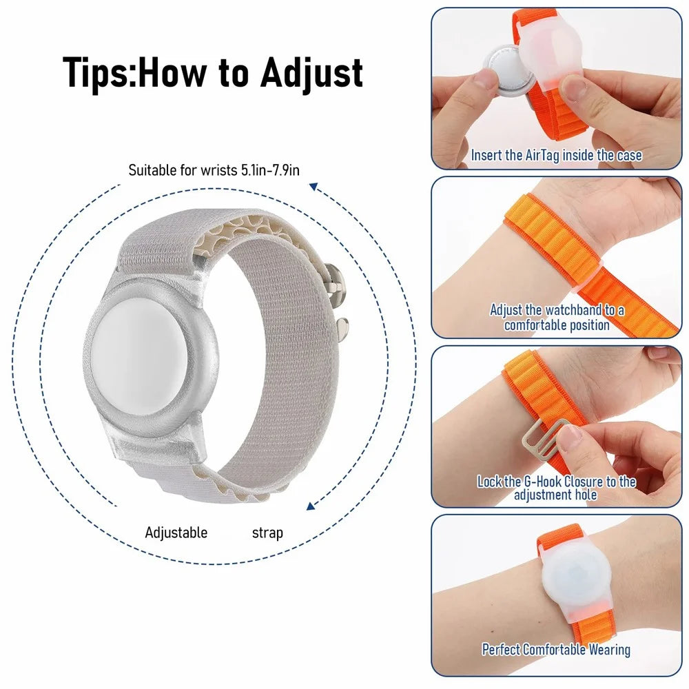 For Apple AirTag Tracker Nylon Watch Band TPU Protective Cover - Style A / Orange - 2