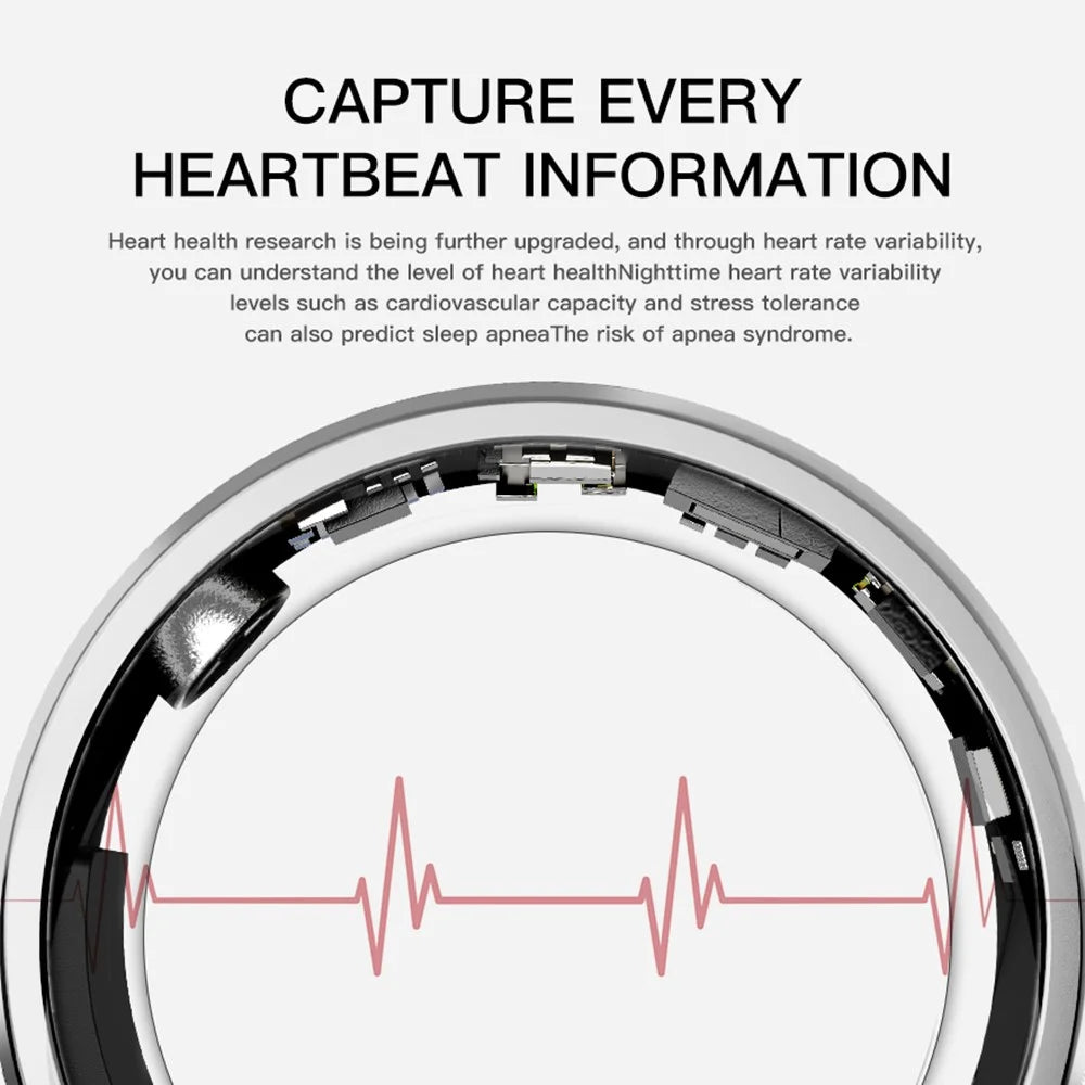 SR2 Smart Ring IP67 Waterproof Health Monitoring Finger Ring with Charging Case - Silver / No.8 - 7