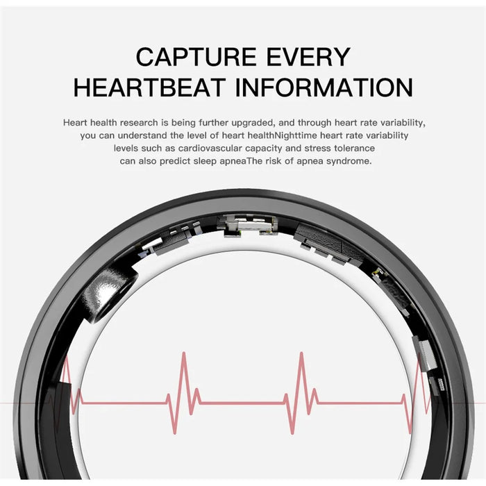 SR1 Smart Ring Multi-function Heart Rate Sleep Monitor Waterproof Finger Ring (No Charging Case) - Black / No.7 - 7