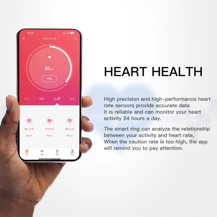 SR1 Smart Ring Waterproof Heart Rate Sleep Monitor Multi-Function Finger Ring (With Charging Case) - Black / No.7 - 4