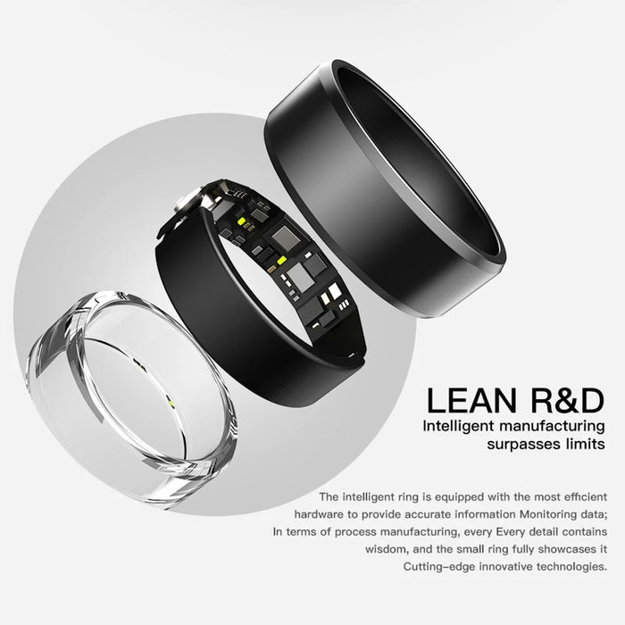 SR1 Smart Ring Waterproof Heart Rate Sleep Monitor Multi-Function Finger Ring (With Charging Case) - Black / No.7 - 6