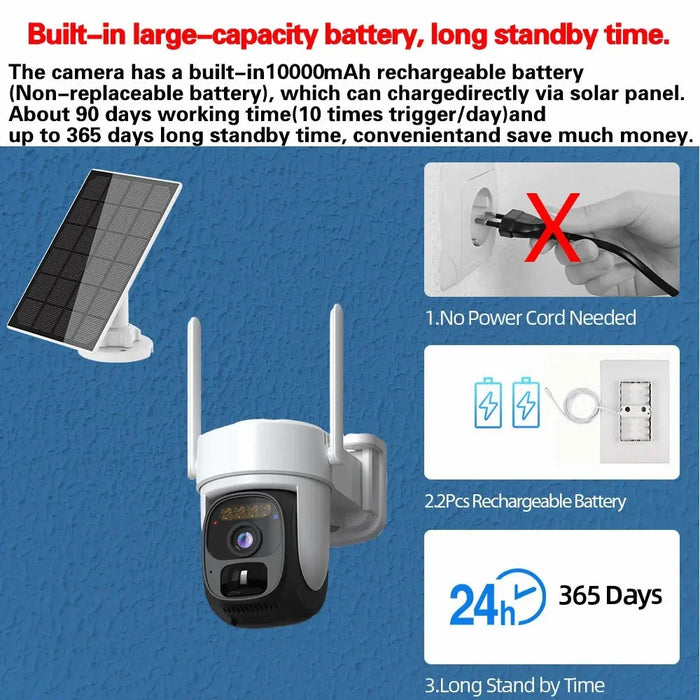 X3 Solar Power 2K HD WiFi Camera Two-way Talk Night Vision Surveillance Camera - 7