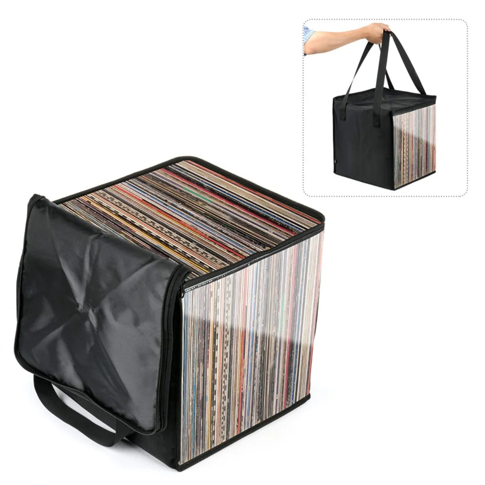 TXESIGN Clear Window Storage Bag Holds up to 50 Vinyl Record LP Organizer Hand Bag - 1
