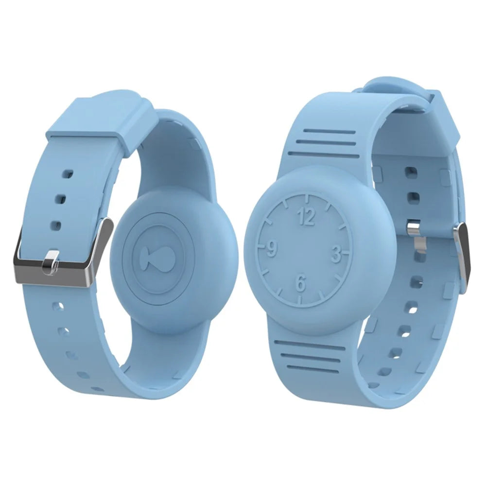 For Apple AirTag Tracker Soft Cover Kids Watch Band Silicone Wrist Strap with Clock Numbers - Baby Blue - 1