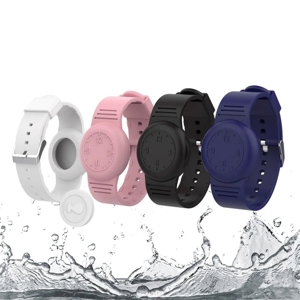 For Apple AirTag Tracker Soft Cover Kids Watch Band Silicone Wrist Strap with Clock Numbers - Baby Blue - 5