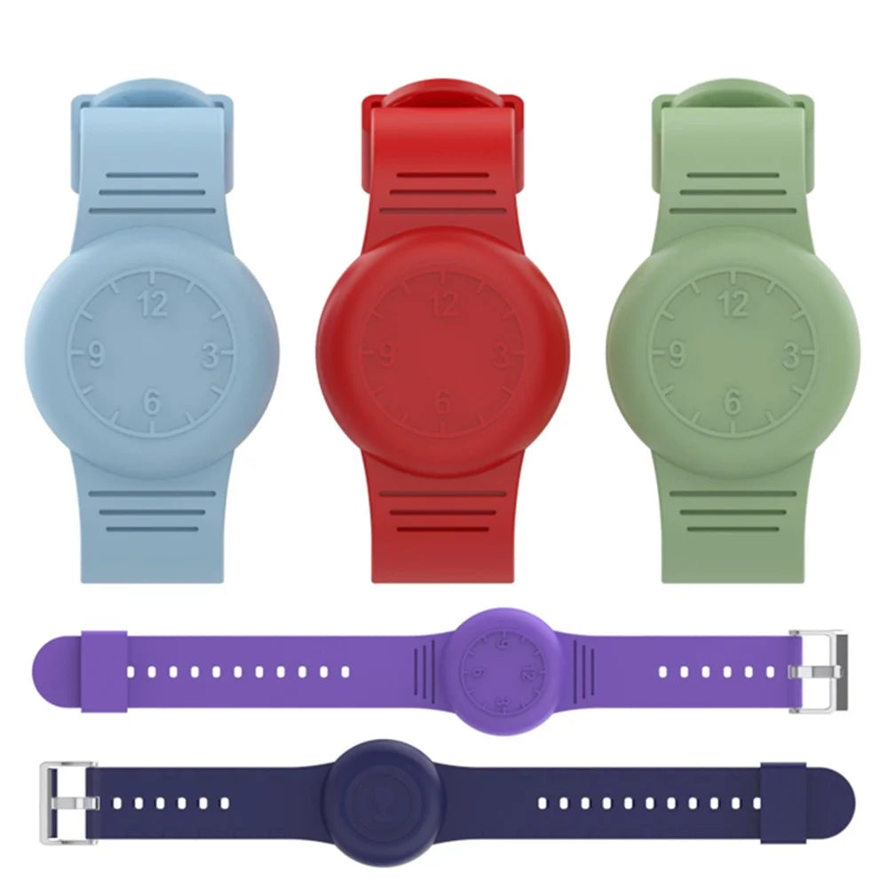 For Apple AirTag Tracker Soft Cover Kids Watch Band Silicone Wrist Strap with Clock Numbers - Baby Blue - 7