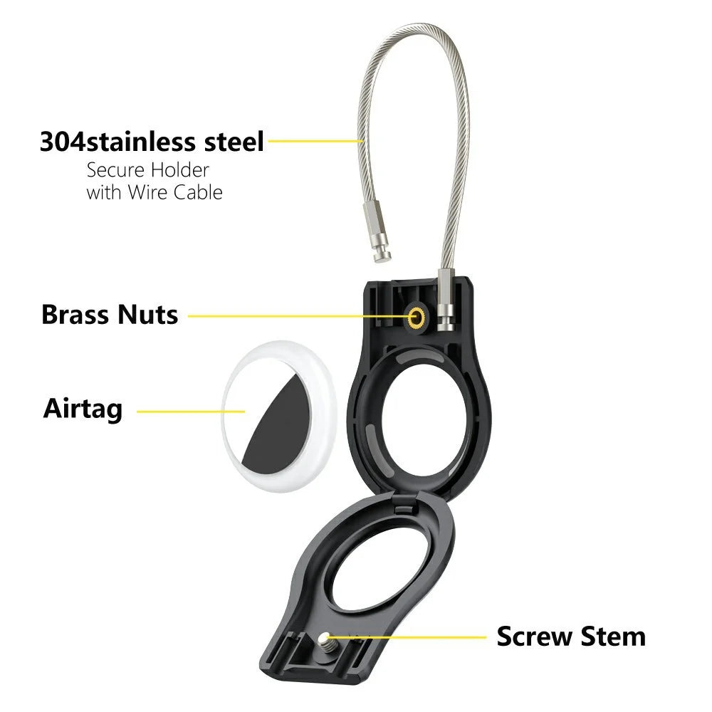 For AirTag Protective Cover Anti-lost Tracker PC Anti-scratch Case with Steel Wire - Black - 5