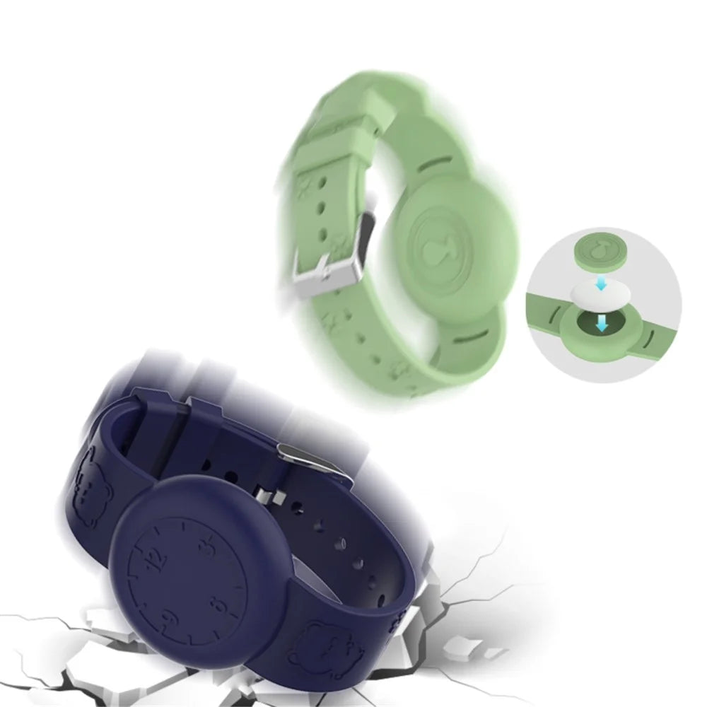 Protective Case for Apple AirTag Anti-Lost Tracker Number Design Waterproof Silicone Wristband - Matcha Green - 3