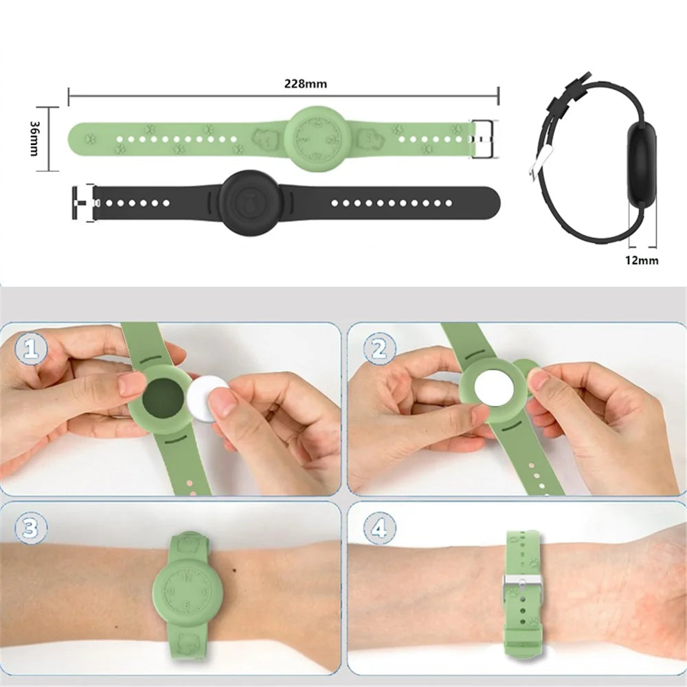 Protective Case for Apple AirTag Anti-Lost Tracker Number Design Waterproof Silicone Wristband - Matcha Green - 6