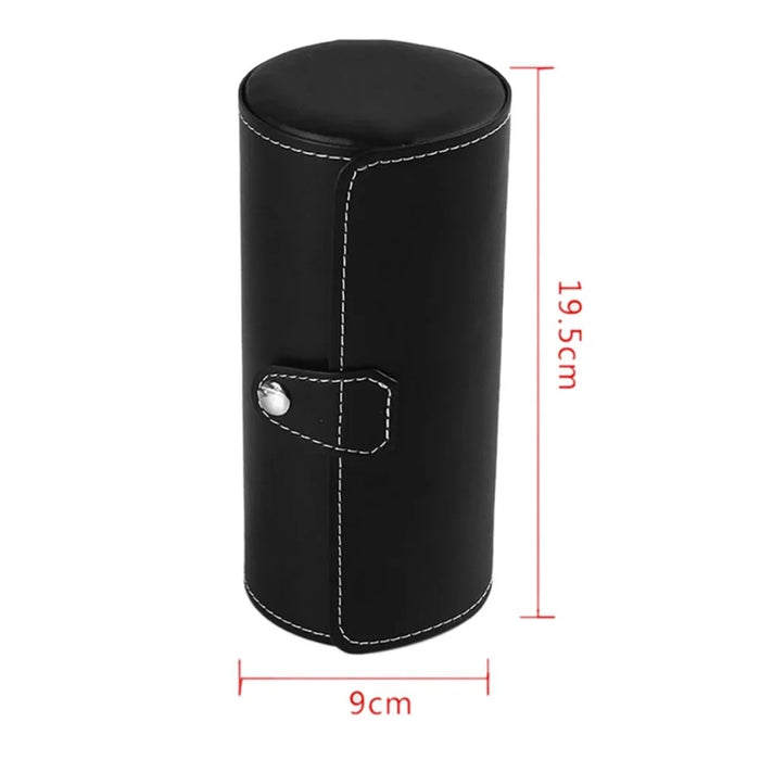 3-Grid Cylindrical Watch Storage Box Leather Watch Storage Case - Black - 4