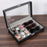 9 Compartments Glasses and Watch Organizer Box PU Leather Glass Top Display Case - 1