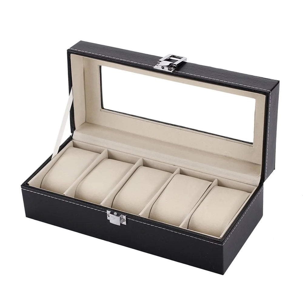 Watch Box Watch Display Case Storage Organizer Box 5-Grid Watch Box Case - 1