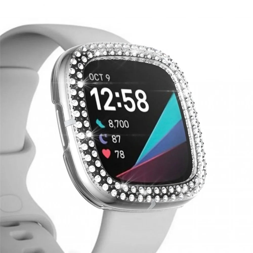 Double Row Rhinestone Decor PC Protective Cover Frame for Fitbit Versa 3/Sense - Transparent - 2