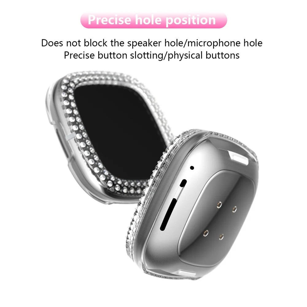 Double Row Rhinestone Decor PC Protective Cover Frame for Fitbit Versa 3/Sense - Transparent - 4