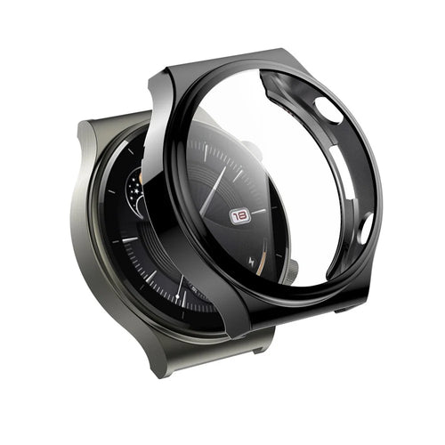 Tempered Glass Screen Protector Electroplated TPU Frame Case for Huawei Watch GT 2 Pro / Classic / Sport - Grey - 1