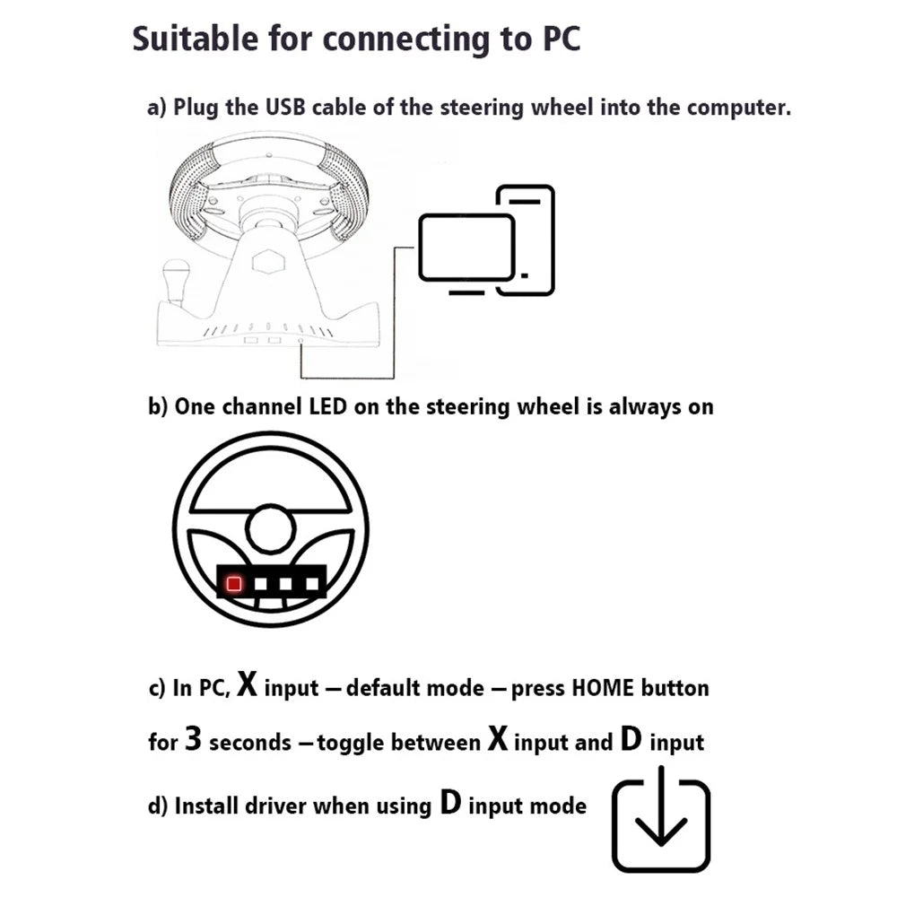 DATA FROG 7-in-1 Car Steering Wheel Vibration Game Controller for Nintendo Switch / Xbox 360 / Xbox One / PC - 6