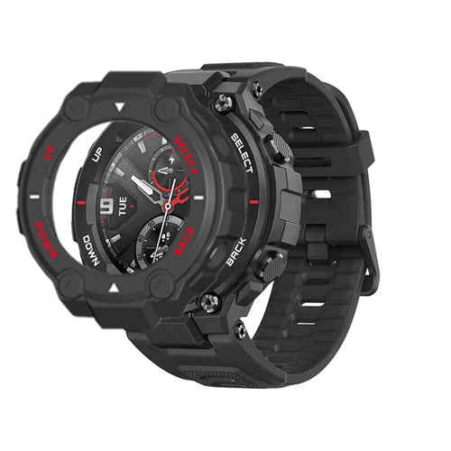 Anti-falling Scratch Proof Frame Protective Case Watch Shell for Huami Amazfit T-Rex A1918 - White Scale/Red Words - 1