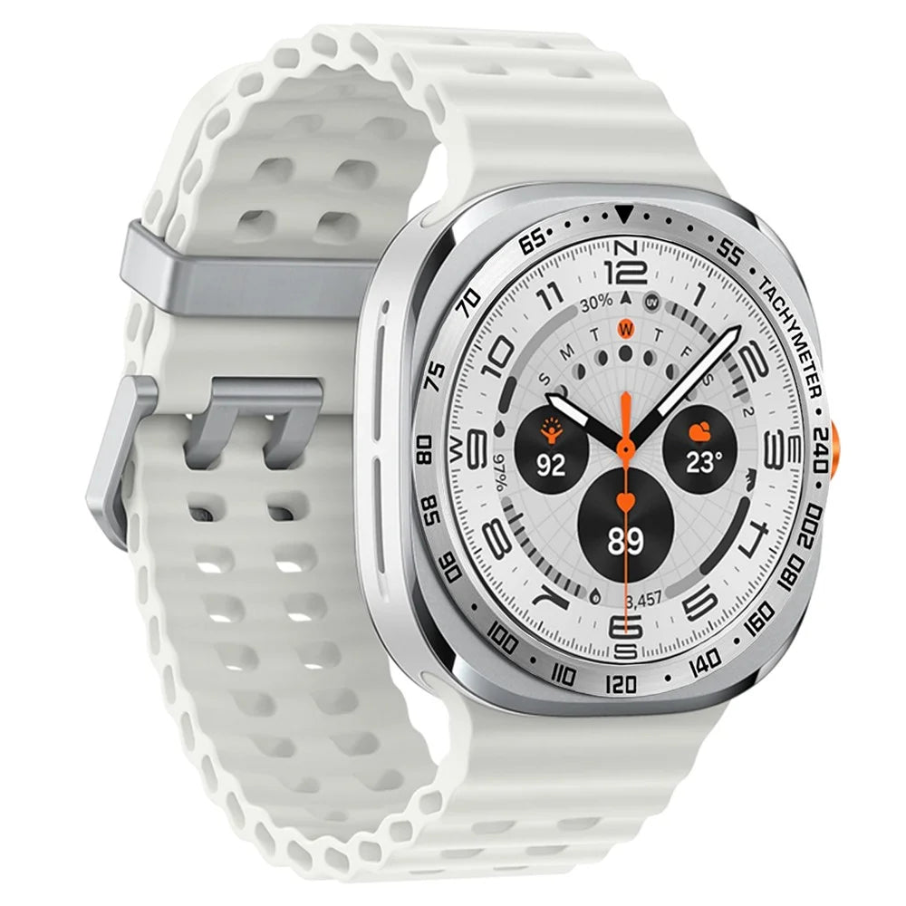 Type E for Samsung Galaxy Watch Ultra 47mm Bezel Ring Stainless Steel Bezel Loop Adhesive Cover - Silver  /  Black Characters - 1