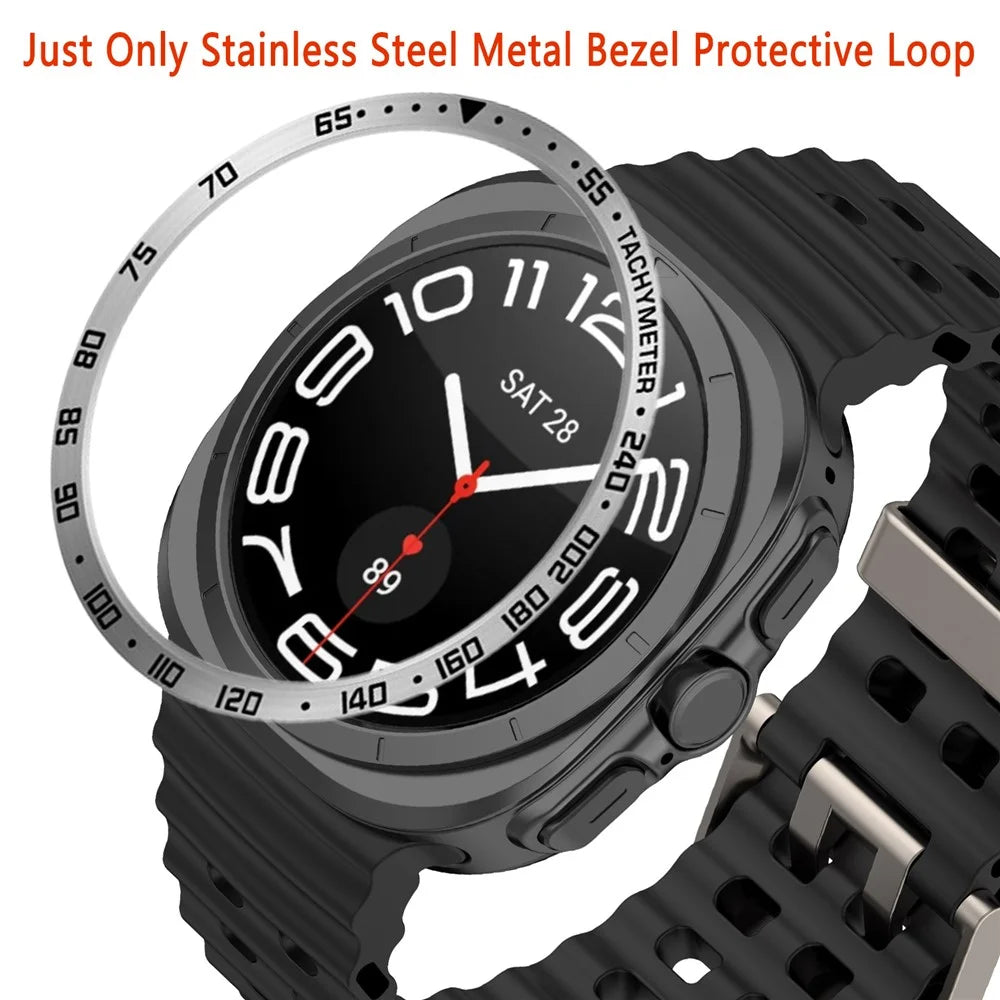 Type E for Samsung Galaxy Watch Ultra 47mm Bezel Ring Stainless Steel Bezel Loop Adhesive Cover - Silver  /  Black Characters - 3