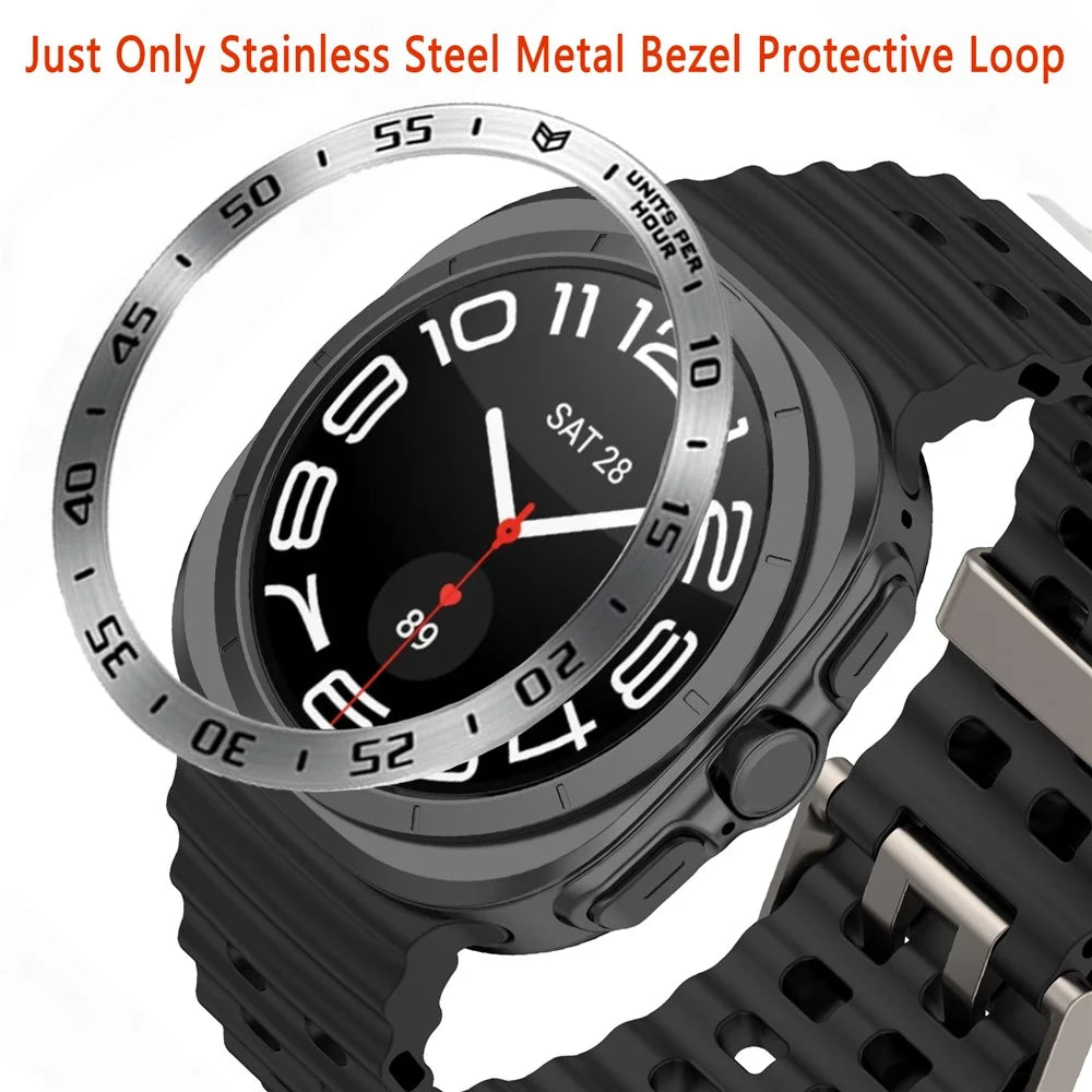Type A for Samsung Galaxy Watch Ultra 47mm Bezel Styling Stainless Steel Bezel Ring Protector - Silver / Black Characters - 3