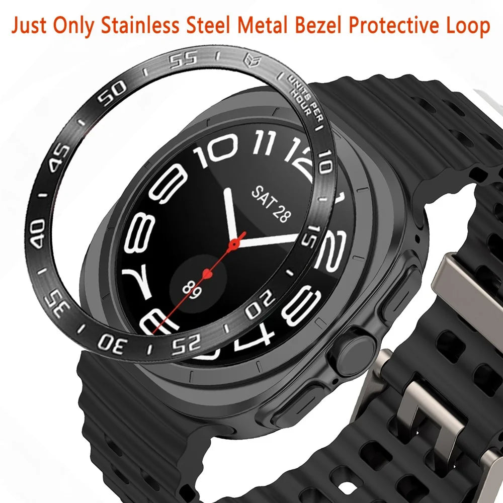 Type A for Samsung Galaxy Watch Ultra 47mm Bezel Ring Stainless Steel Metal Bezel Styling Dial Circle - Black / White Characters - 3