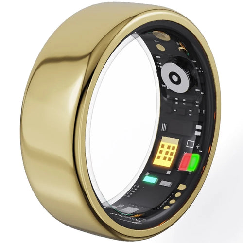 RC20 Waterproof Bluetooth-compatible Health Monitoring Smart Ring Stainless Steel Finger Ring, Magnetic Charging Cable - Gold / Size 7 - 1
