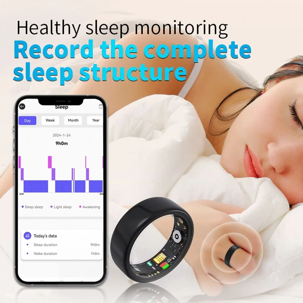 RC20 Waterproof Bluetooth-compatible Health Monitoring Smart Ring Stainless Steel Finger Ring, Magnetic Charging Cable - Gold / Size 7 - 3