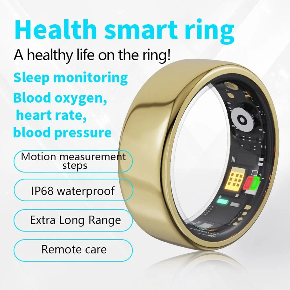 RC20 Waterproof Bluetooth-compatible Health Monitoring Smart Ring Stainless Steel Finger Ring, Magnetic Charging Cable - Gold / Size 7 - 4