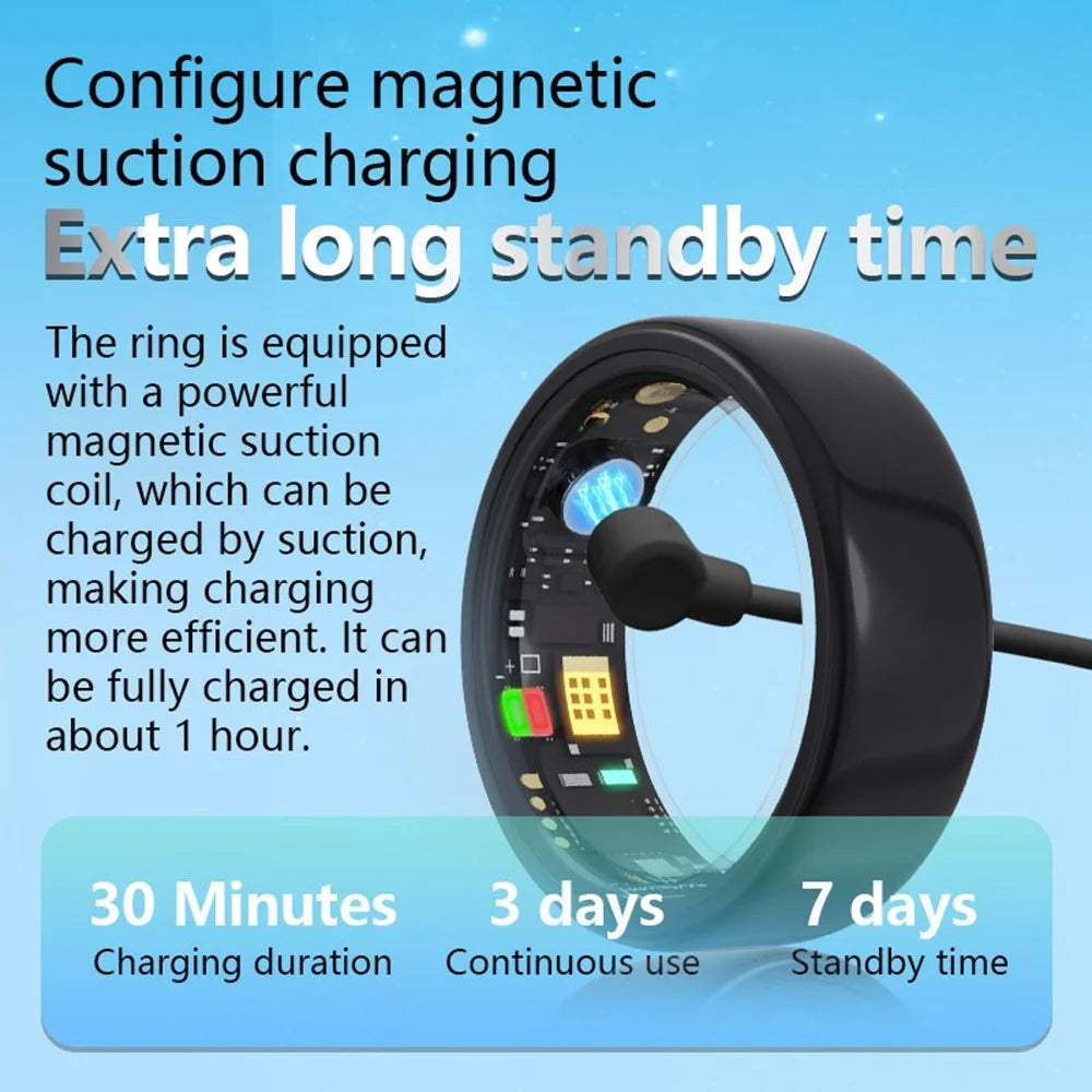 RC20 Waterproof Bluetooth-compatible Health Monitoring Smart Ring Stainless Steel Finger Ring, Magnetic Charging Cable - Gold / Size 7 - 5