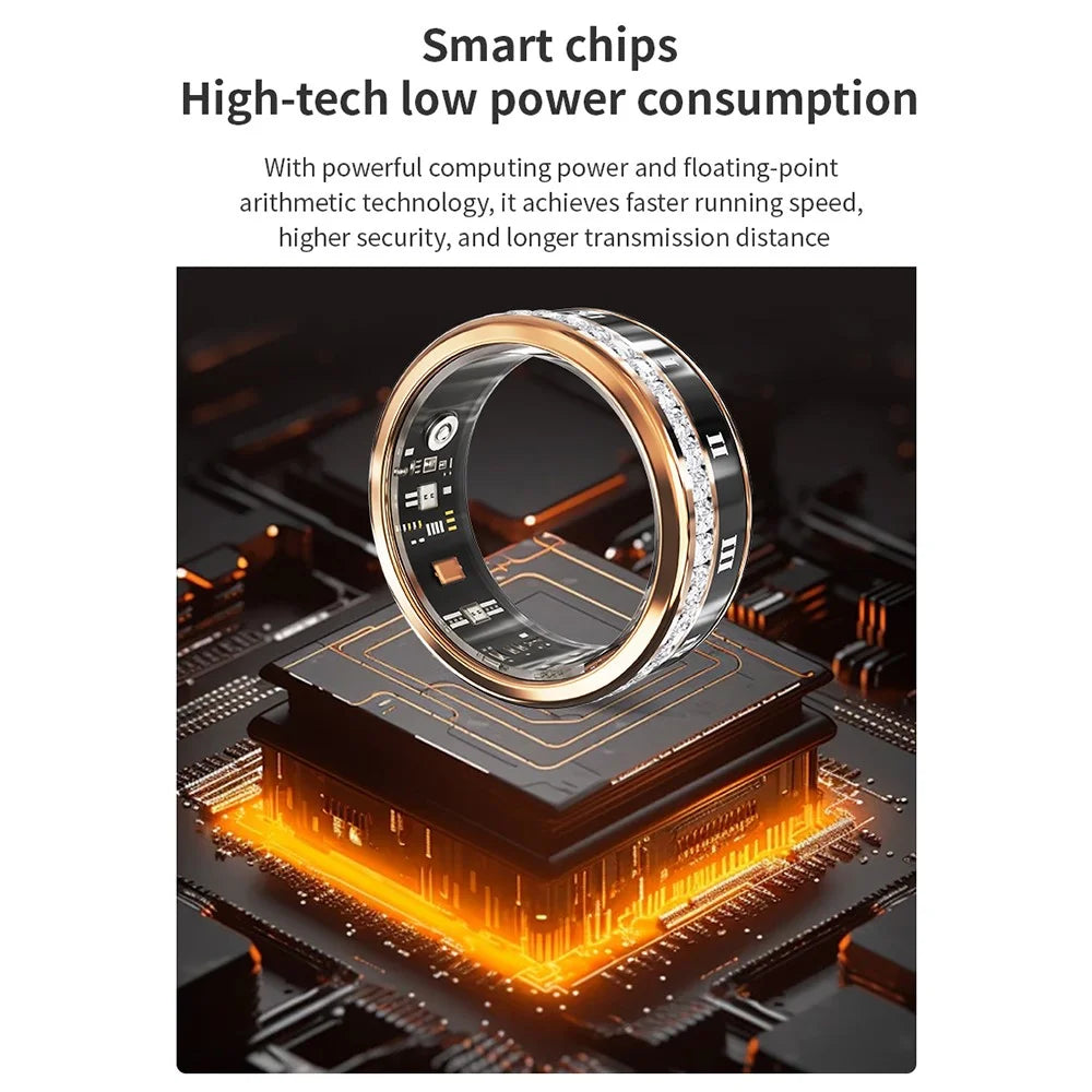 Darings Bluetooth-compatible Health Monitoring Smart Ring Rhinestone Decor Finger Ring, with Charging Case - Gold / Size 8 - 4