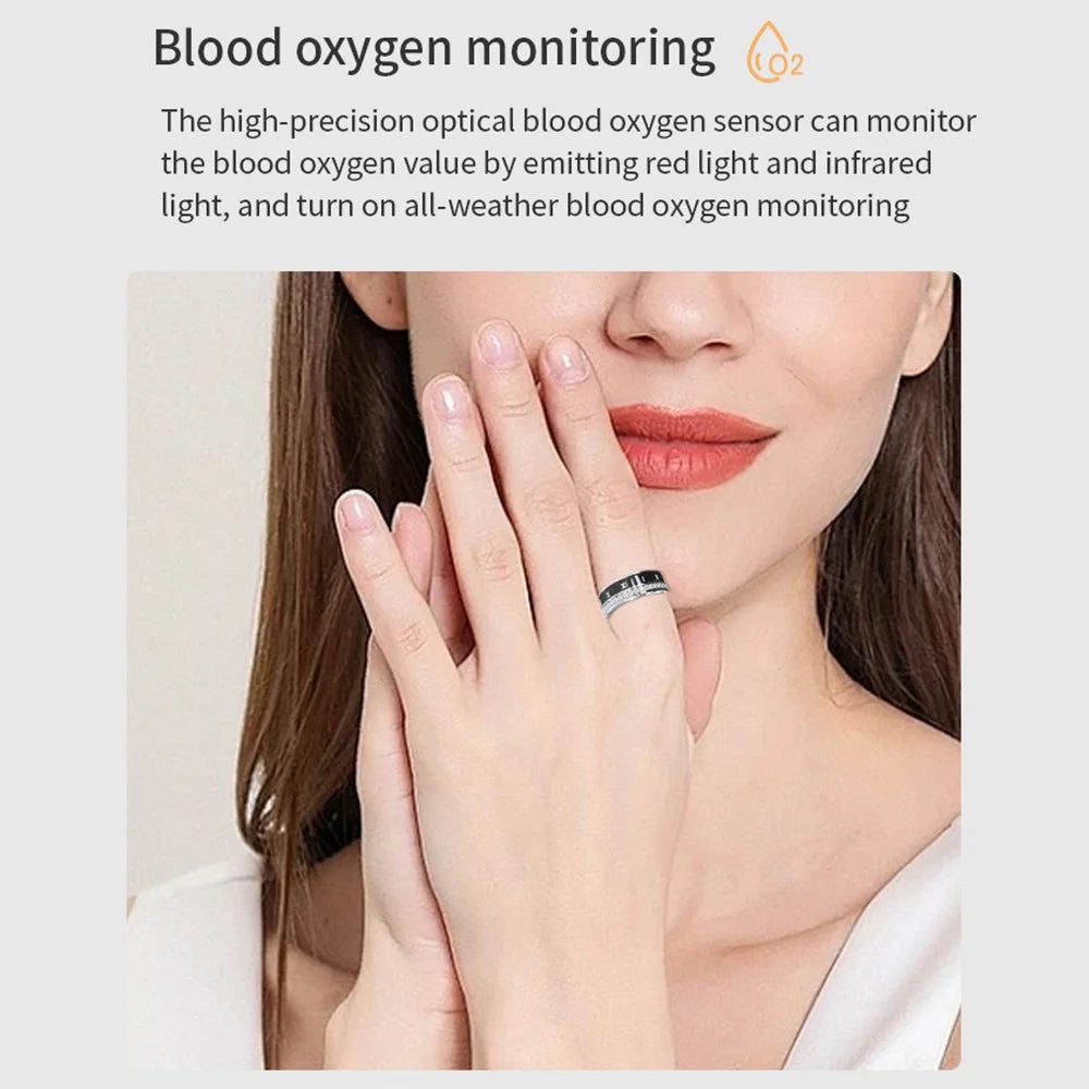 Darings Bluetooth-compatible Health Monitoring Smart Ring Rhinestone Decor Finger Ring, with Charging Case - Gold / Size 8 - 6