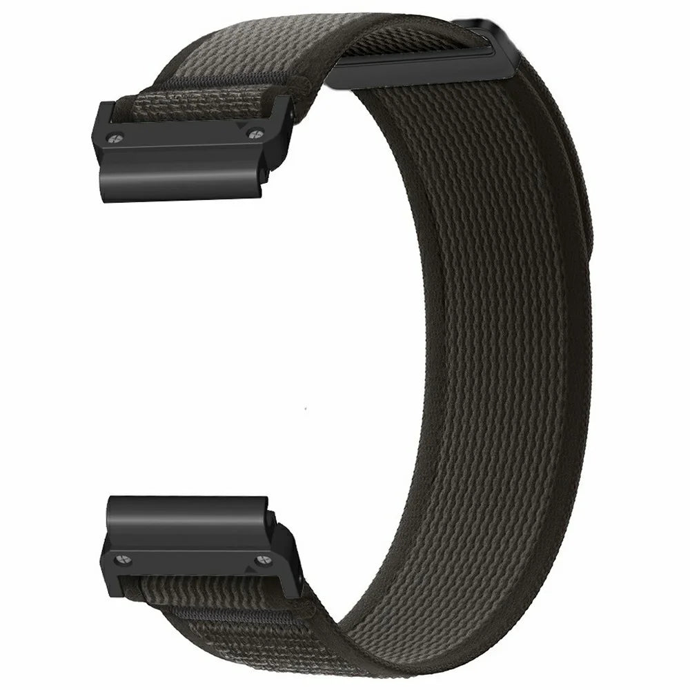 Watch Band for Garmin Fenix 7 / 6 / 5 Replacement Nylon Adjustable Loop Fastener Strap - Black+Black - 3