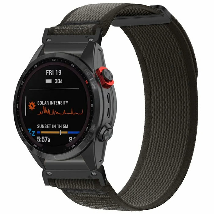 Watch Band for Garmin Fenix 7X / 6X / 5X Replacement Nylon Adjustable Loop Fastener Strap - Black+Black - 2