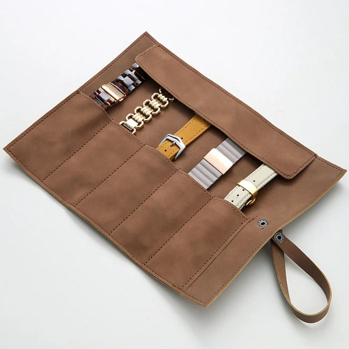 Retro Matte Smart Watch Storage Bag 5-Grid Microfiber Leather Watch Band Carrying Pouch - Coffee - 3