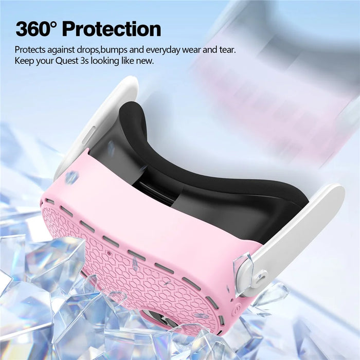 For Meta Quest 3S Protective Case VR Headset Silicone Cover - Pink - 7