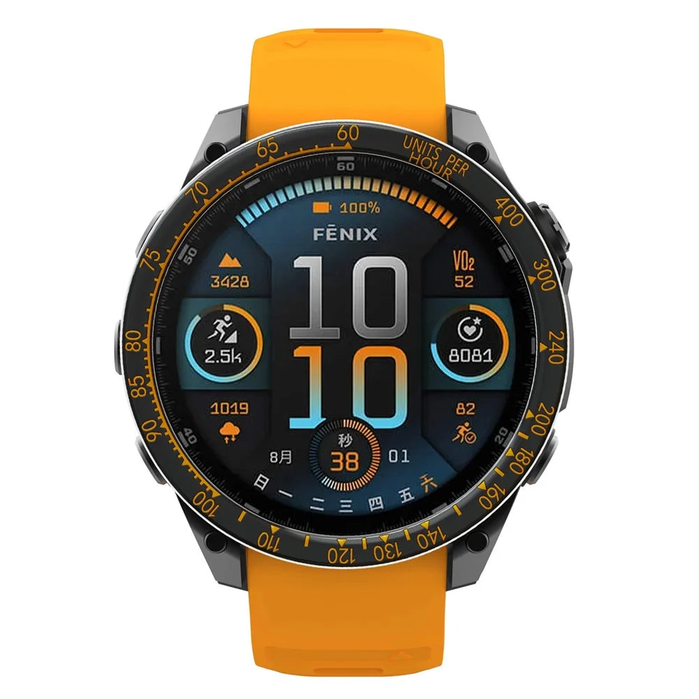 For Garmin Fenix 8 43mm Watch Bezel Scale Design Stainless Steel Protective Ring - Black + Orange - 3