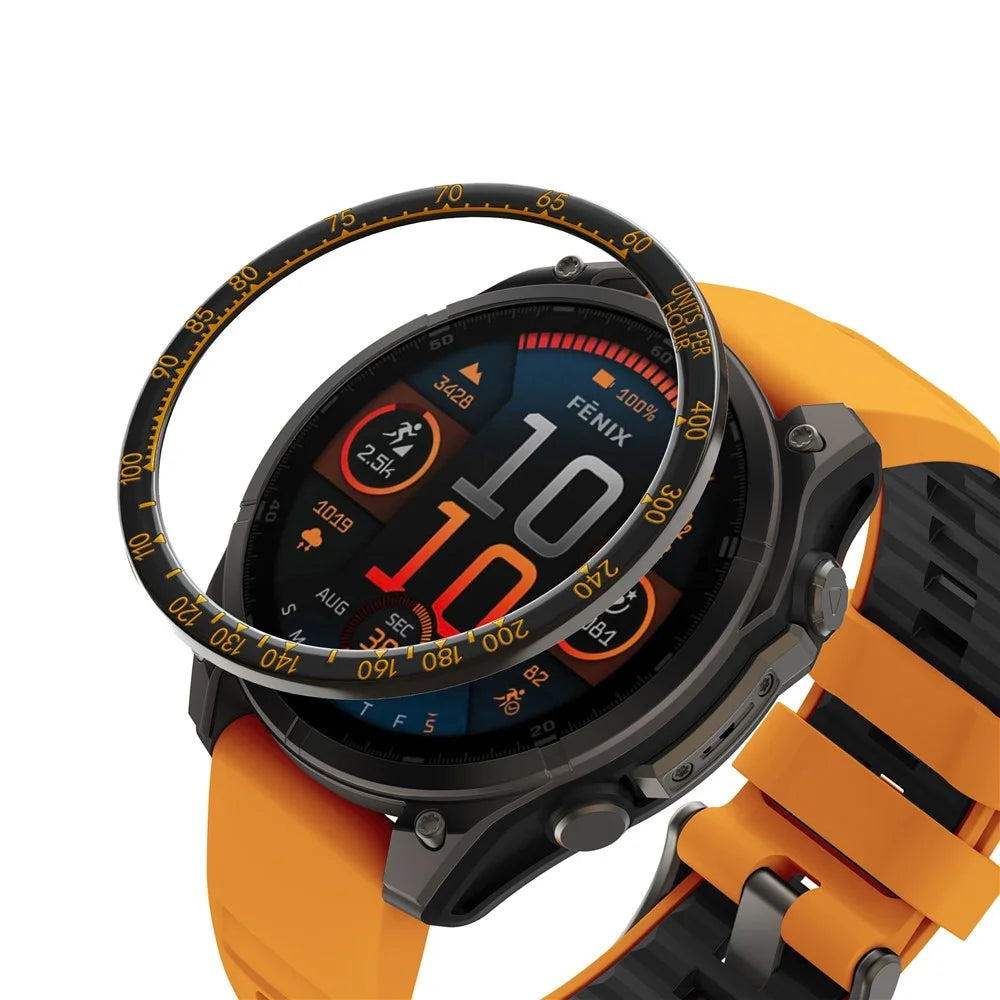 For Garmin Fenix 8 51mm Watch Bezel Dual Color Scale Stainless Steel Protective Ring - Black  /  Orange - 1
