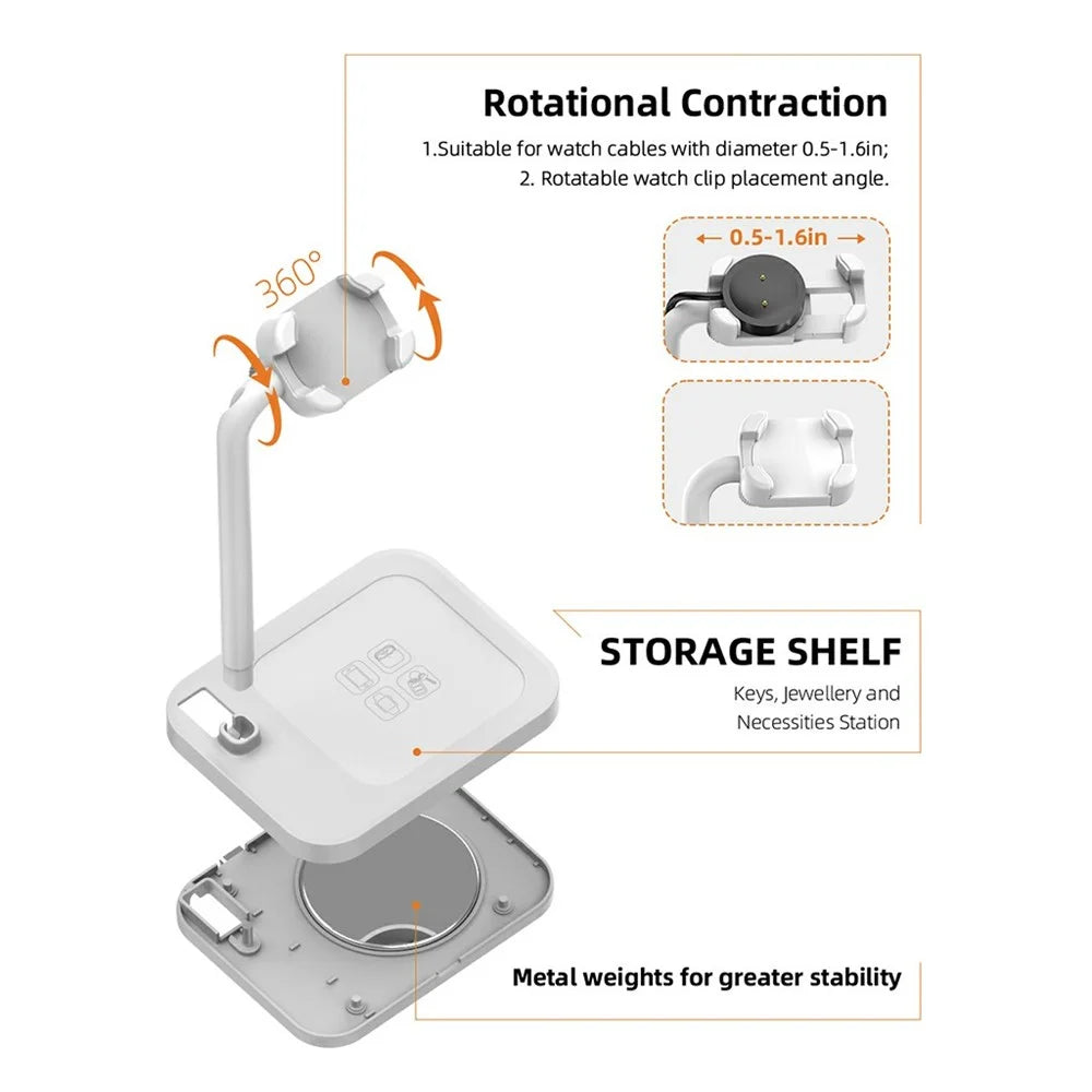 AODUKE AJZJ02S Watch Charging Base Stand for Google / Huawei / Garmin / Samsung Watch Charger Dock - White - 4
