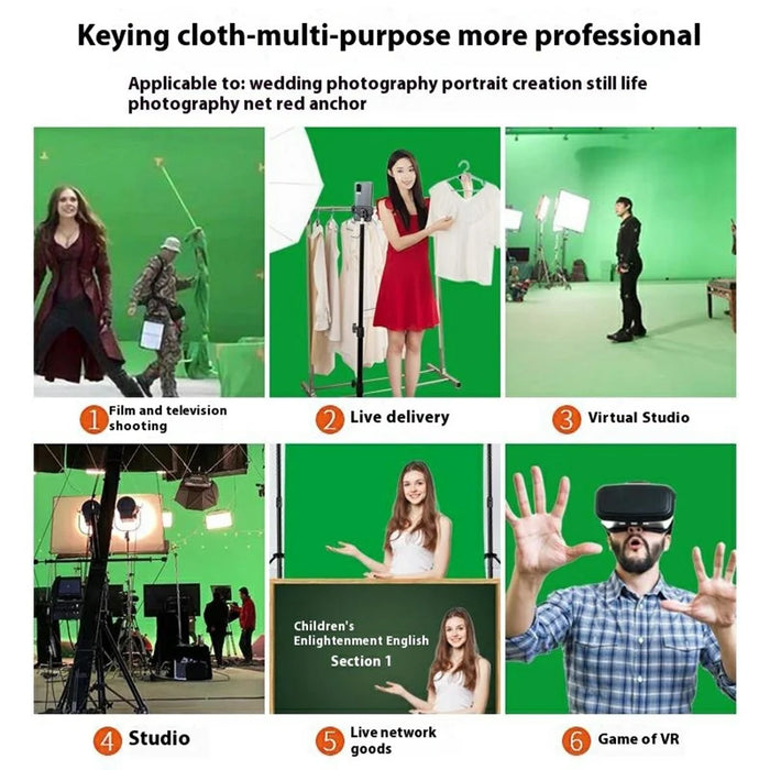 3 x 4m Photography Backdrop Set with 4 Clips Polyester Background Screen for Studio / Live Streaming - Green - 2