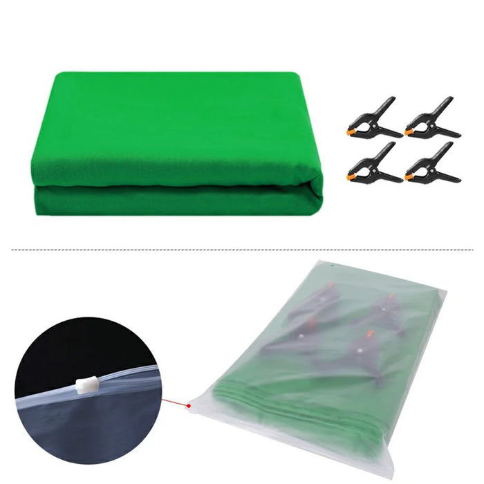 3 x 4m Photography Backdrop Set with 4 Clips Polyester Background Screen for Studio / Live Streaming - Green - 7