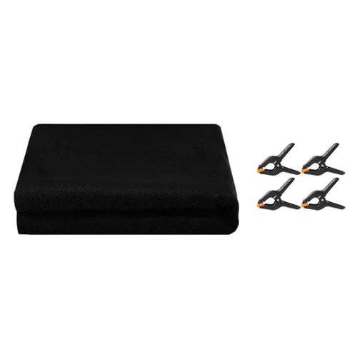 3 x 6m Photography Backdrop Set with 4 Clips Polyester Background Screen for Studio / Live Streaming - Black - 1