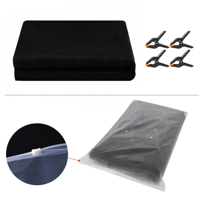 3 x 6m Photography Backdrop Set with 4 Clips Polyester Background Screen for Studio / Live Streaming - Black - 2